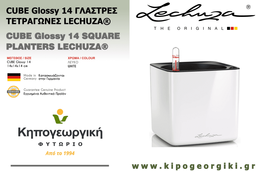 CUBE Glossy 14 Λευκή LECHUZA Αυτοποτιζόμενες Ζαρντινιέρες & Κασπώ